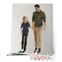 Load image into Gallery viewer, paint by numbers | Father and Daughter Walking | intermediate portrait | FiguredArt