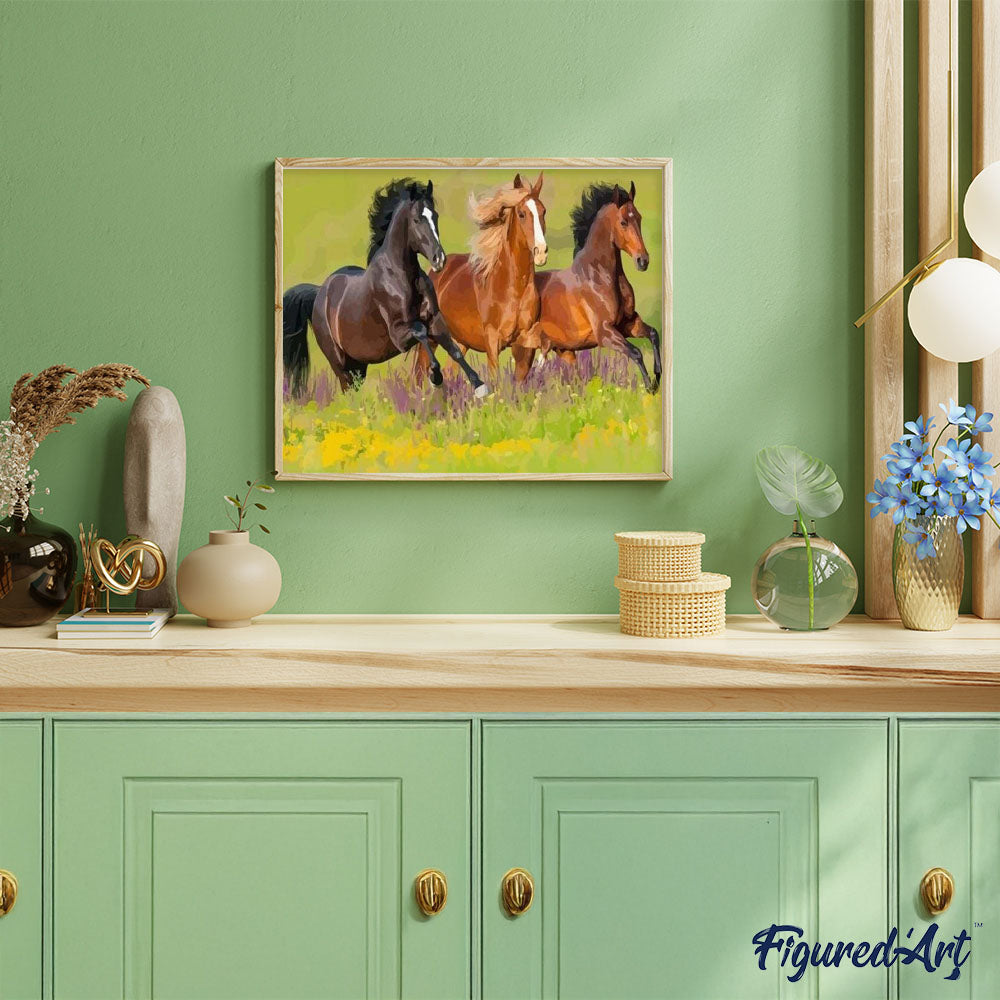 paint by numbers | Three Horses gallop | animals easy horses | FiguredArt