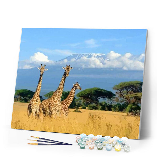 paint by numbers | Three Giraffes | animals giraffes intermediate landscapes | FiguredArt