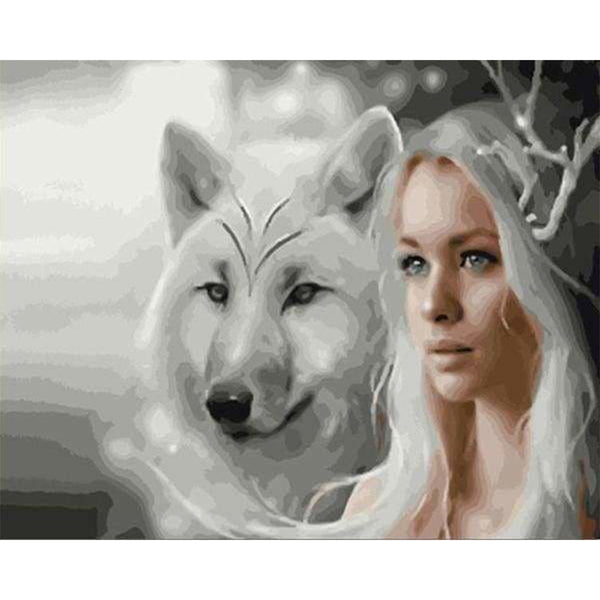paint by numbers | Wolf And Beauty | animals intermediate wolves | FiguredArt