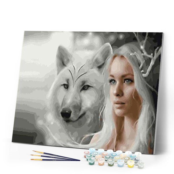 paint by numbers | Wolf And Beauty | animals intermediate wolves | FiguredArt
