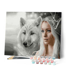 Load image into Gallery viewer, paint by numbers | Wolf And Beauty | animals intermediate wolves | FiguredArt
