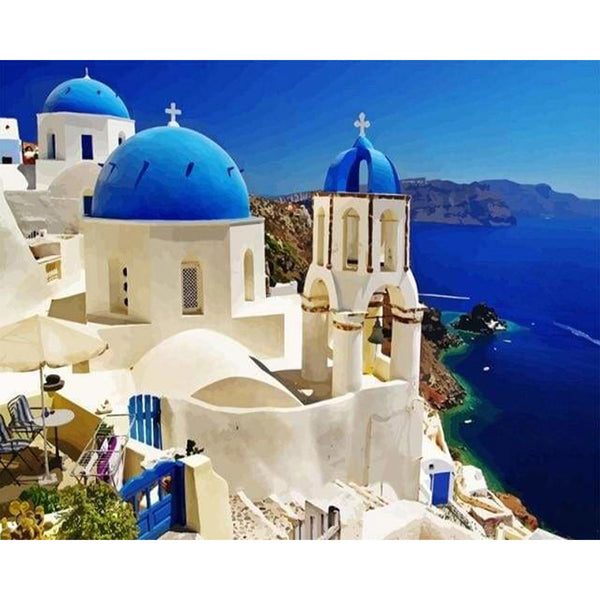 paint by numbers | Santorini Blue White | cities intermediate | FiguredArt