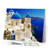 paint by numbers | Santorini Blue White | cities intermediate | FiguredArt