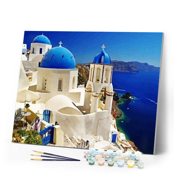 paint by numbers | Santorini Blue White | cities intermediate | FiguredArt