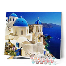 Load image into Gallery viewer, paint by numbers | Santorini Blue White | cities intermediate | FiguredArt