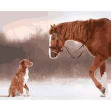 Load image into Gallery viewer, paint by numbers | Horse and Dog in the Snow | animals dogs horses intermediate | FiguredArt