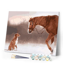 Load image into Gallery viewer, paint by numbers | Horse and Dog in the Snow | animals dogs horses intermediate | FiguredArt