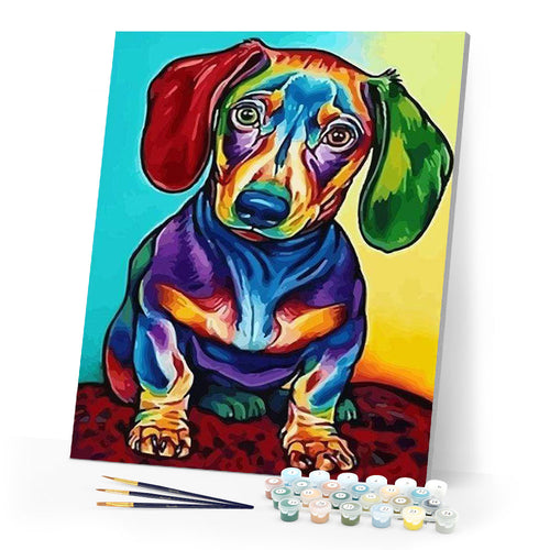 paint by numbers | Dog Color Red and Green Ears | animals dogs easy Pop Art | FiguredArt