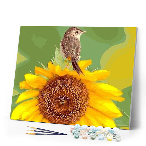 paint by numbers | Sunflower and Bird | animals birds flowers intermediate | FiguredArt