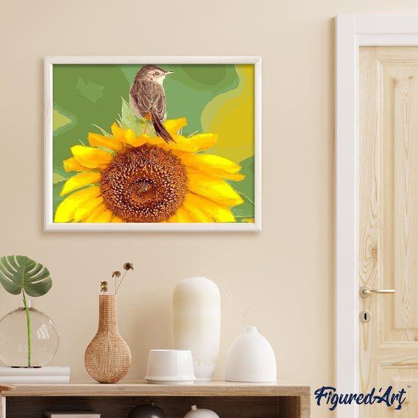paint by numbers | Sunflower and Bird | animals birds flowers intermediate | FiguredArt