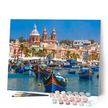 Load image into Gallery viewer, paint by numbers | Harbor in Malta | advanced landscapes ships and boats | FiguredArt