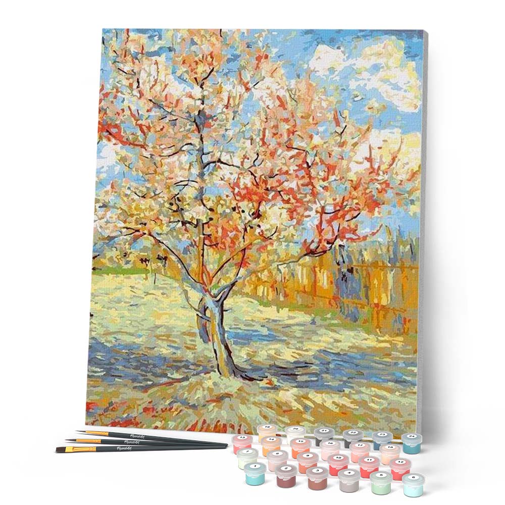 絵画 820 油絵/抽象画風/自然のパターン/樹皮/S10号 Paint by numbers - Van Gogh The Pink Peach Tree – Figured'Art