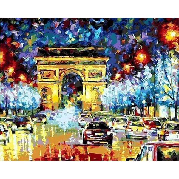 paint by numbers | Street near Arc de Triomphe in Paris | advanced cities famous paintings | FiguredArt