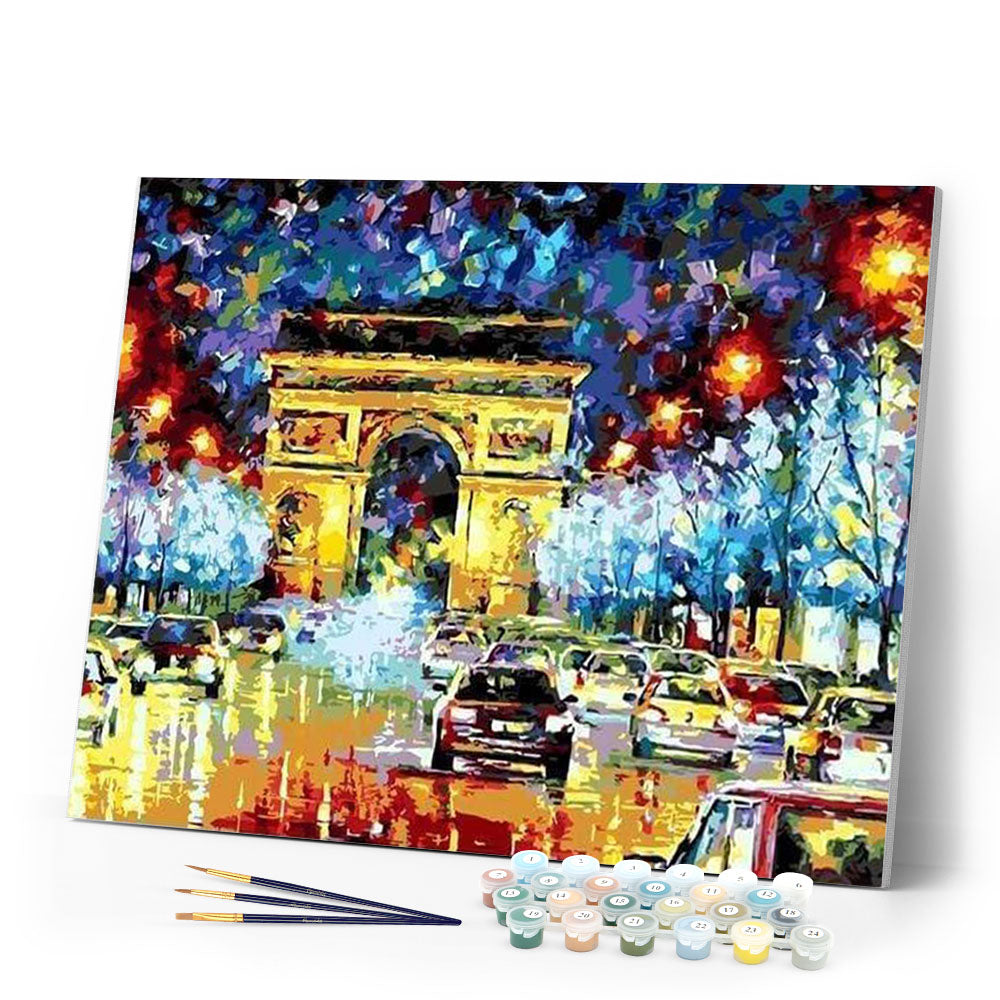 paint by numbers | Street near Arc de Triomphe in Paris | advanced cities famous paintings | FiguredArt