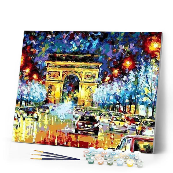 paint by numbers | Street near Arc de Triomphe in Paris | advanced cities famous paintings | FiguredArt