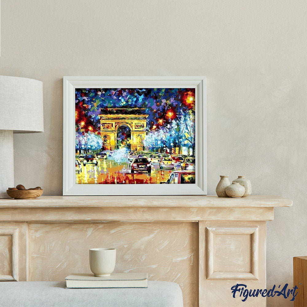 paint by numbers | Street near Arc de Triomphe in Paris | advanced cities famous paintings | FiguredArt