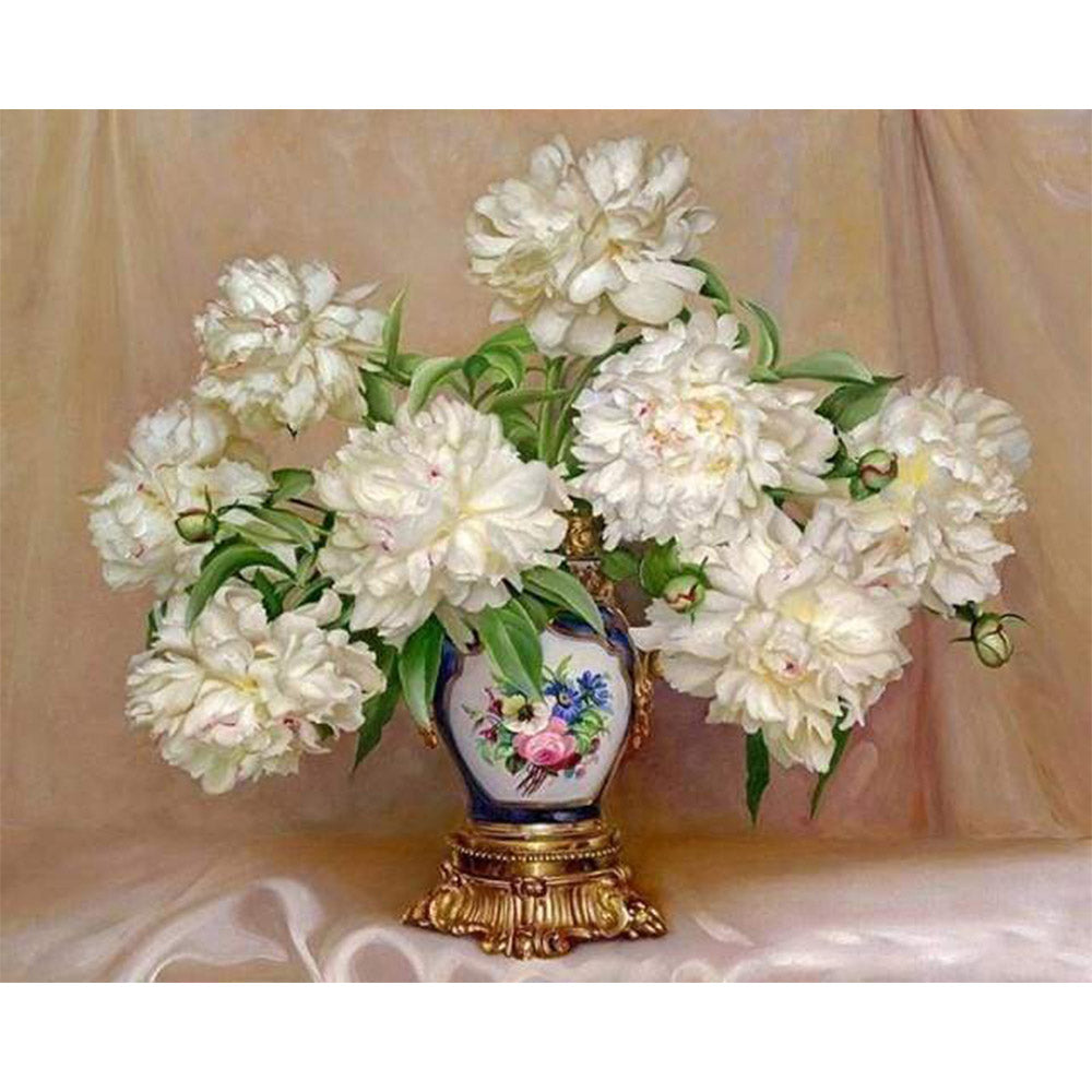 paint by numbers | White flowers in precious vase | advanced flowers | FiguredArt
