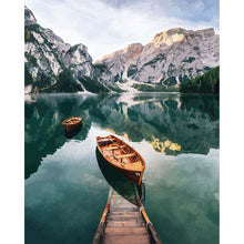 Load image into Gallery viewer, paint by numbers | Small boat and Mountain Lake | intermediate landscapes new arrivals ships and boats | FiguredArt