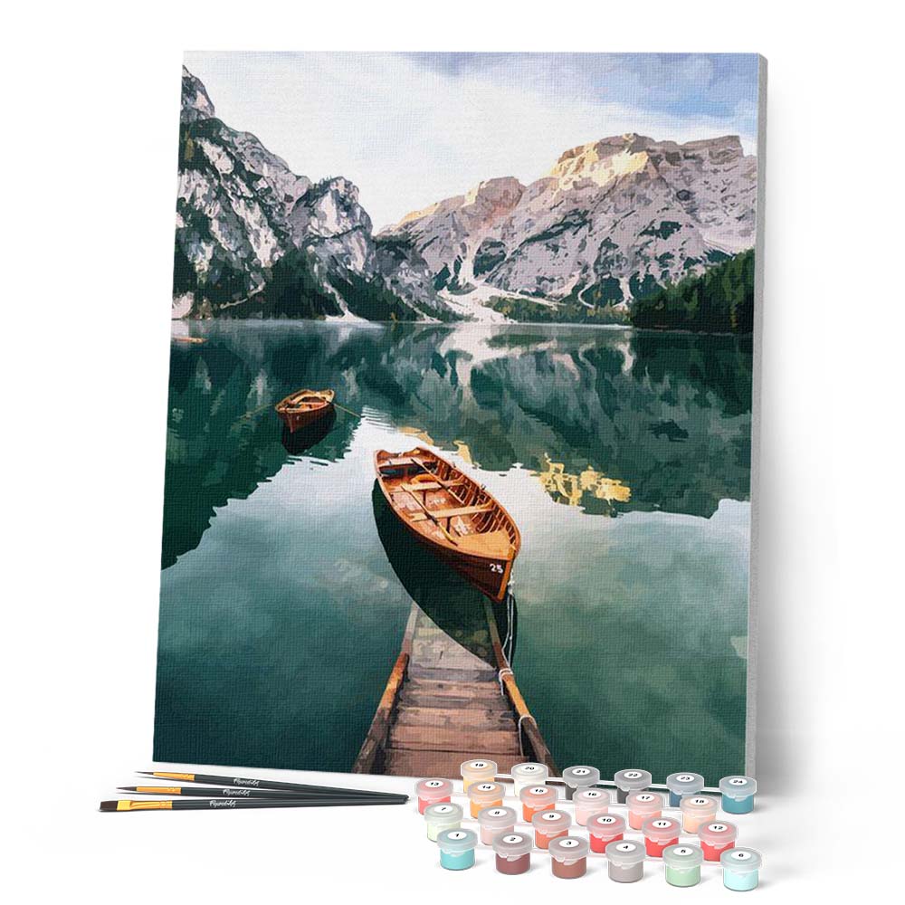 Paint by Numbers - Small boat and Mountain Lake – Figured'Art US