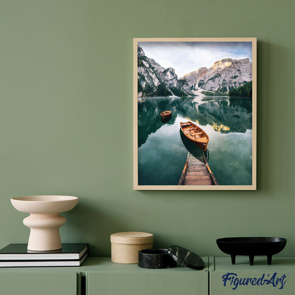 paint by numbers | Small boat and Mountain Lake | intermediate landscapes new arrivals ships and boats | FiguredArt
