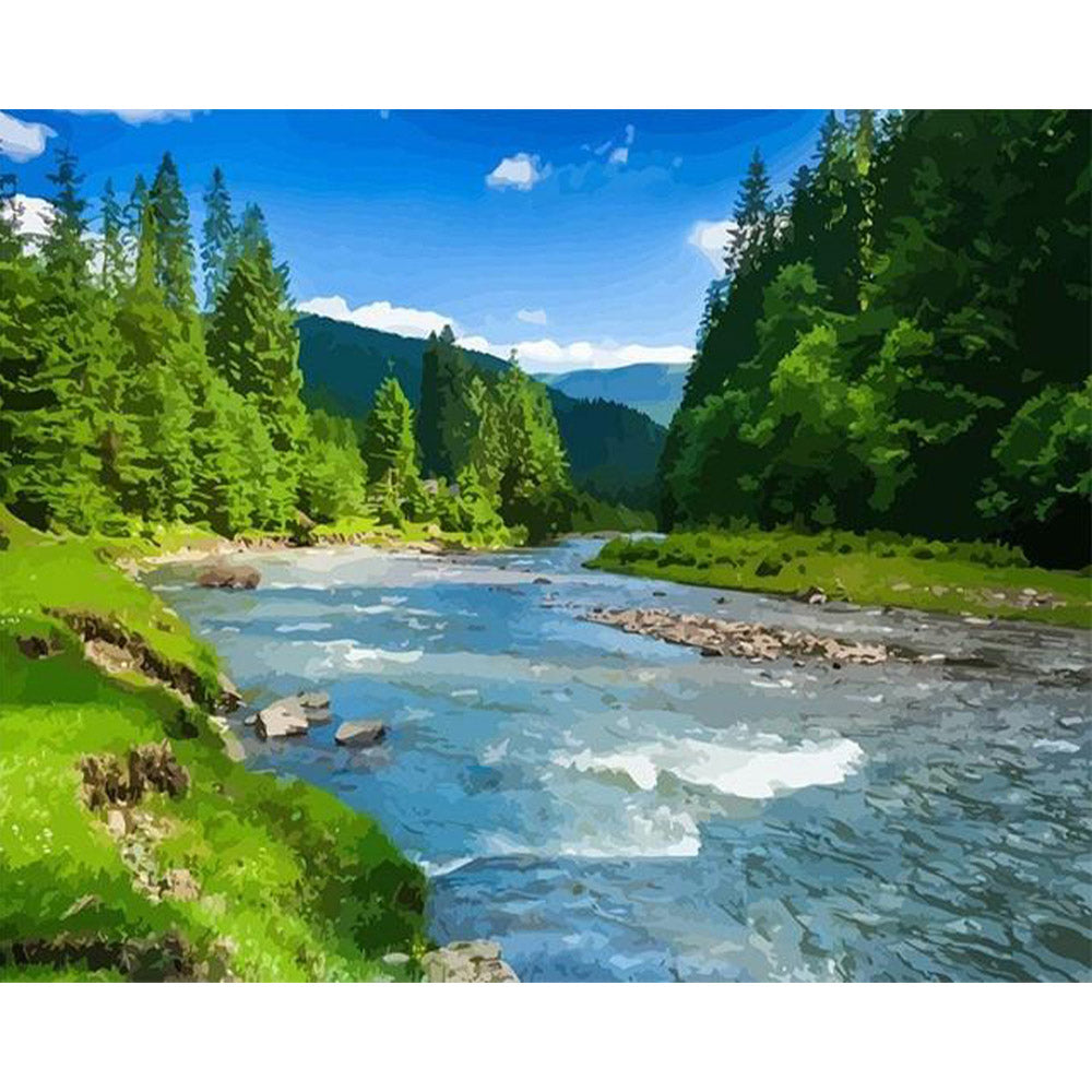 paint by numbers | Small river in the Forest | advanced landscapes new arrivals | FiguredArt