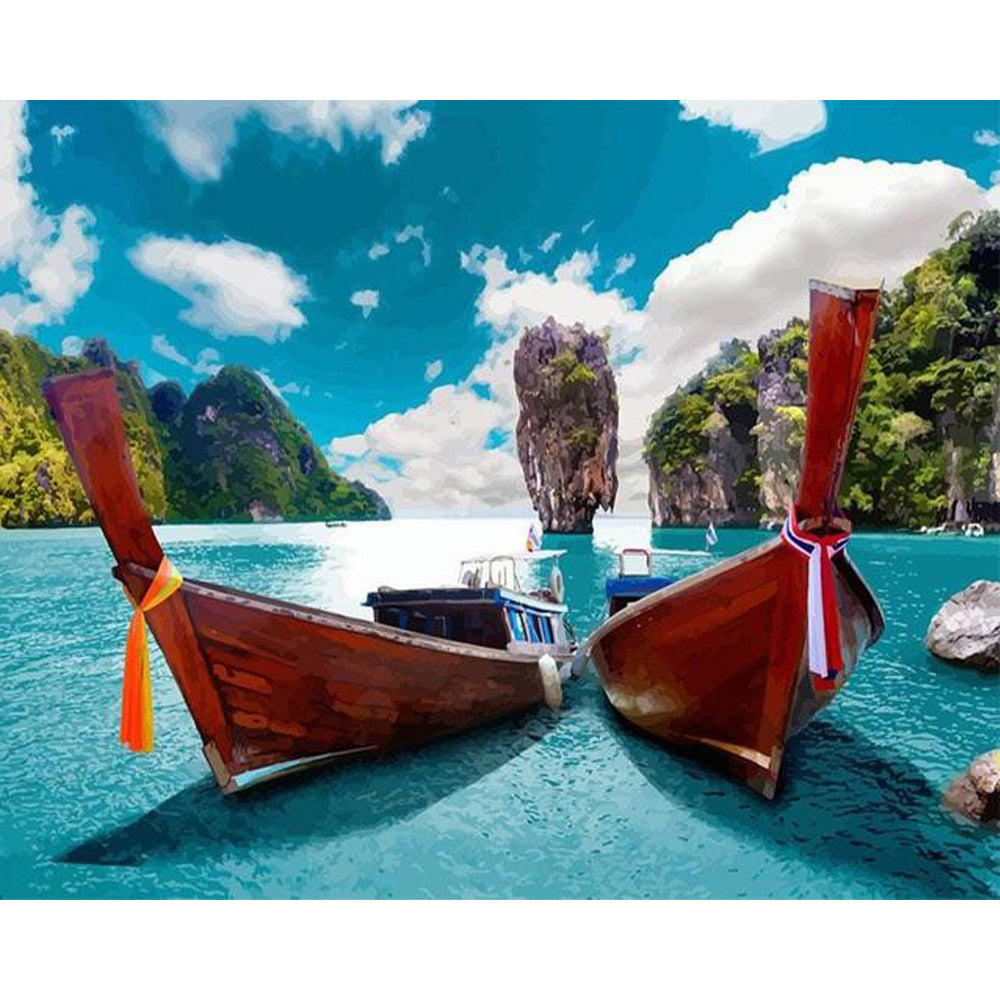 paint by numbers | Small boats in Asia | advanced landscapes new arrivals | FiguredArt