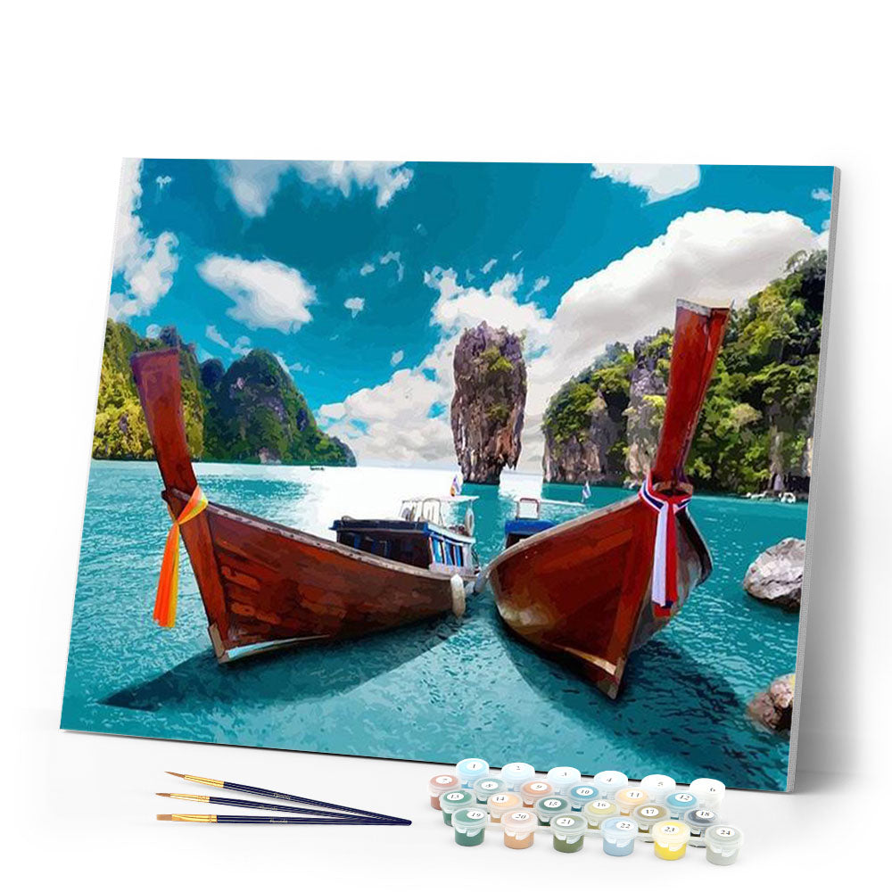 paint by numbers | Small boats in Asia | advanced landscapes new arrivals | FiguredArt