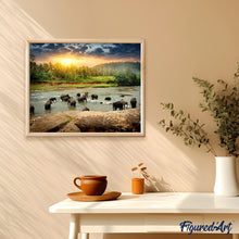 Load image into Gallery viewer, paint by numbers | Elephants in the River | advanced animals elephants new arrivals | FiguredArt