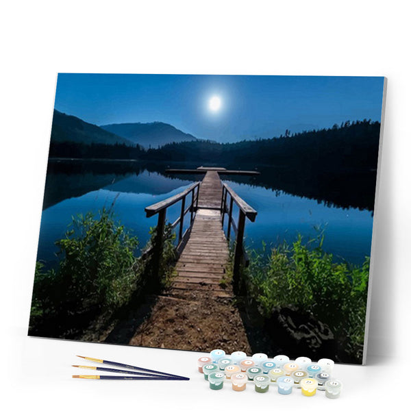paint by numbers | Moon and Wooden Pontoon | advanced landscapes new arrivals | FiguredArt