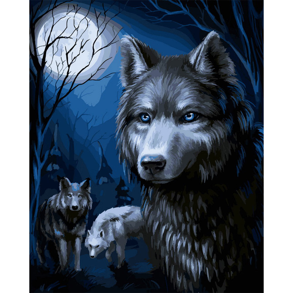 paint by numbers | Wolves and Full Moon | animals intermediate new arrivals wolves | FiguredArt