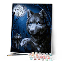 Load image into Gallery viewer, paint by numbers | Wolves and Full Moon | animals intermediate new arrivals wolves | FiguredArt