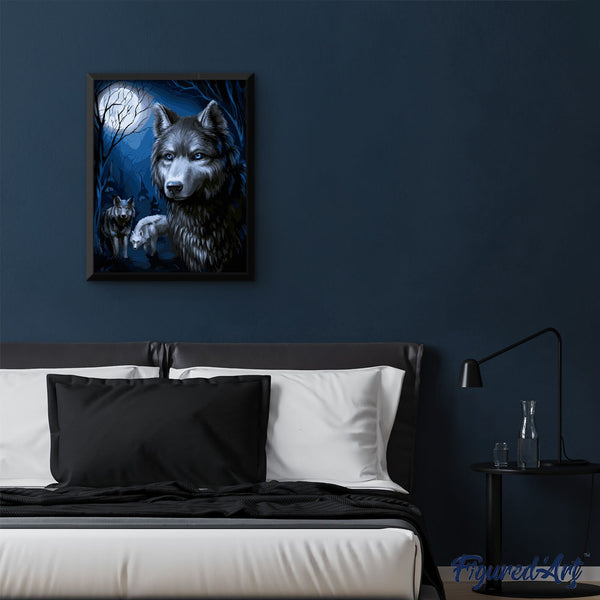 paint by numbers | Wolves and Full Moon | animals intermediate new arrivals wolves | FiguredArt