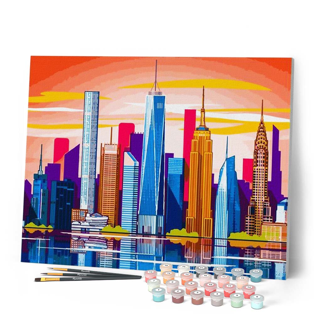 オリジナル切り絵アートワーク「Cityscape」・40x40cm・フレーム付き Paint by Numbers - Panoramic View Big City – Figured'Art US
