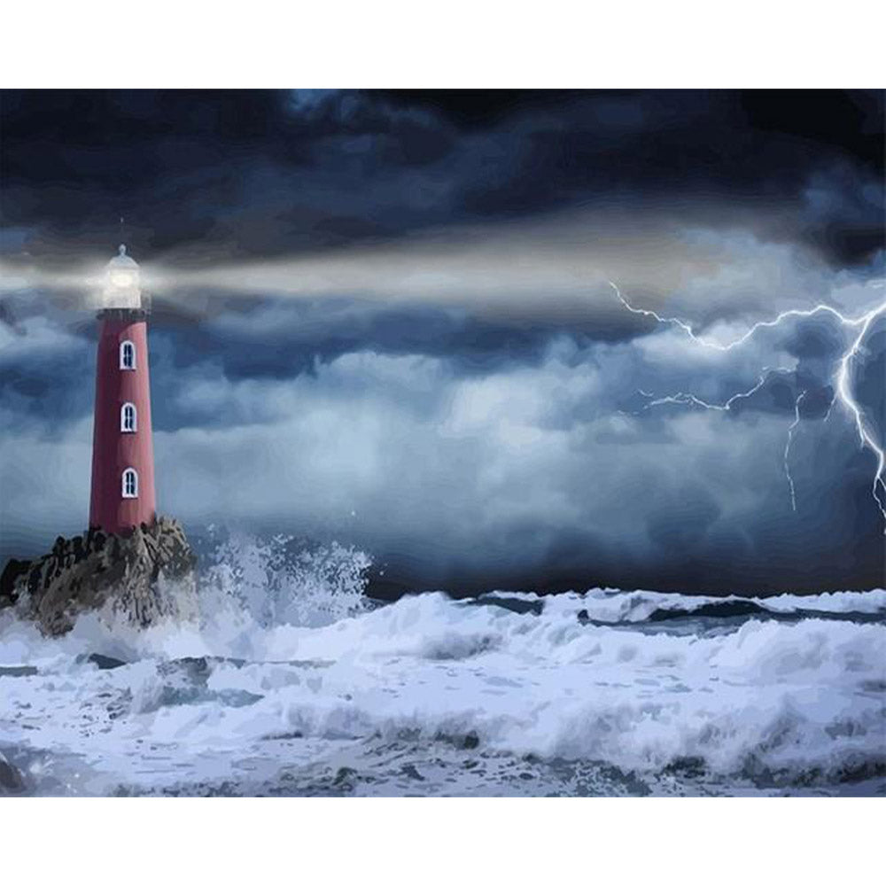 paint by numbers | Sea Lighthouse and Waves | advanced landscapes new arrivals | FiguredArt