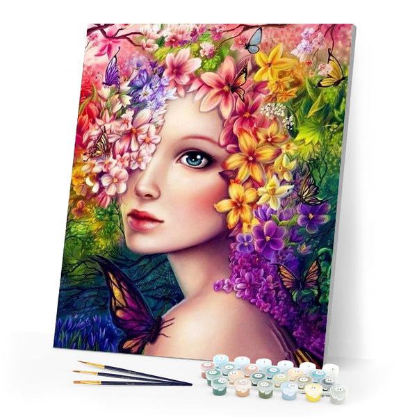 paint by numbers | Woman with Flowers | advanced flowers new arrivals portrait | FiguredArt