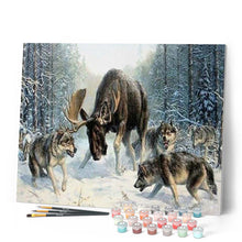 Load image into Gallery viewer, paint by numbers | Elan surrounded by a pack of wolves | advanced animals wolves | FiguredArt