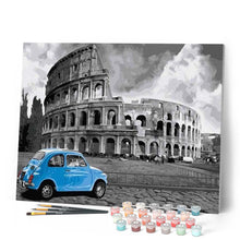 Load image into Gallery viewer, paint by numbers | Blue Fiat and Coliseum | cities intermediate | FiguredArt