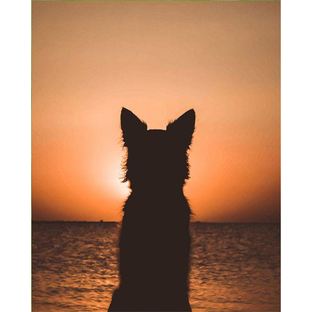 paint by numbers | Dog and Sunset | animals dogs intermediate new arrivals | FiguredArt