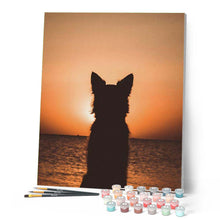Load image into Gallery viewer, paint by numbers | Dog and Sunset | animals dogs intermediate new arrivals | FiguredArt