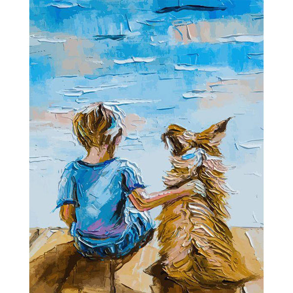 paint by numbers | Young Kid and his Dog | animals dogs intermediate new arrivals | FiguredArt