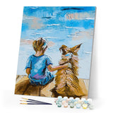 paint by numbers | Young Kid and his Dog | animals dogs intermediate new arrivals | FiguredArt