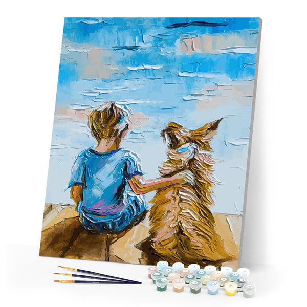 paint by numbers | Young Kid and his Dog | animals dogs intermediate new arrivals | FiguredArt