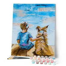 Load image into Gallery viewer, paint by numbers | Young Kid and his Dog | animals dogs intermediate new arrivals | FiguredArt
