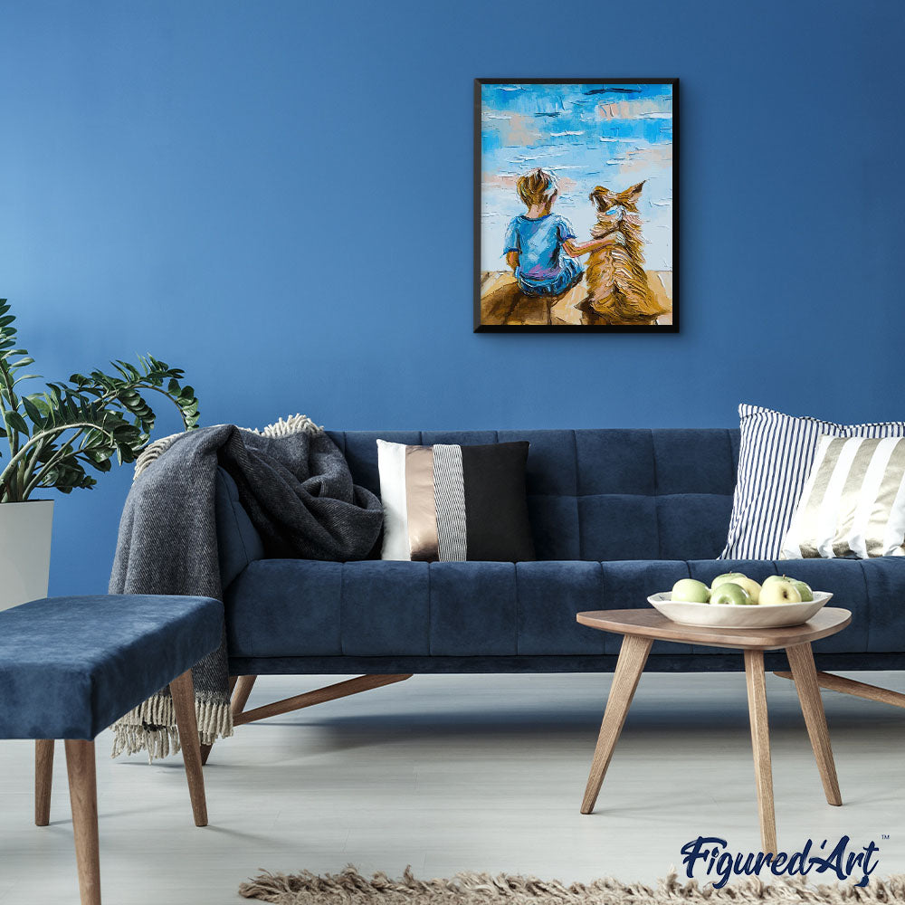 paint by numbers | Young Kid and his Dog | animals dogs intermediate new arrivals | FiguredArt