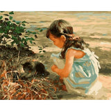 paint by numbers | Young Girl and her Cat | animals cats intermediate new arrivals | FiguredArt