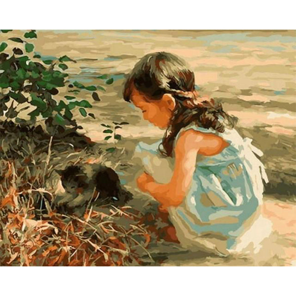 paint by numbers | Young Girl and her Cat | animals cats intermediate new arrivals | FiguredArt