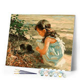 paint by numbers | Young Girl and her Cat | animals cats intermediate new arrivals | FiguredArt