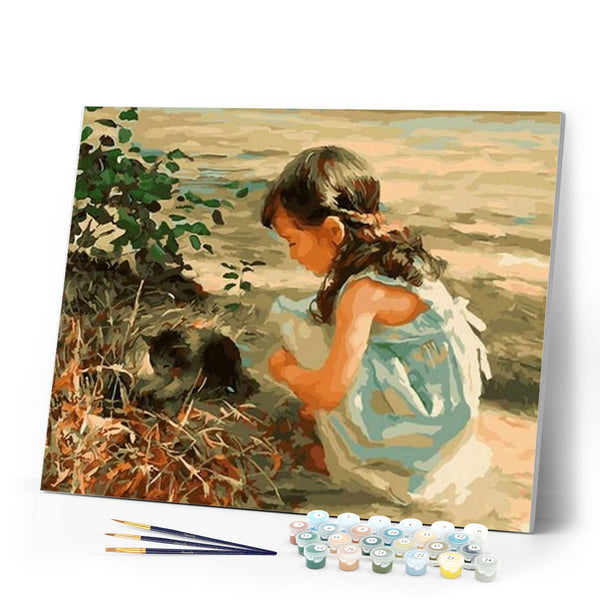 paint by numbers | Young Girl and her Cat | animals cats intermediate new arrivals | FiguredArt