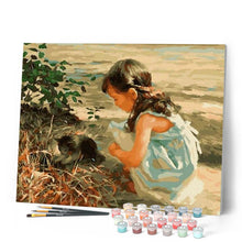 Load image into Gallery viewer, paint by numbers | Young Girl and her Cat | animals cats intermediate new arrivals | FiguredArt